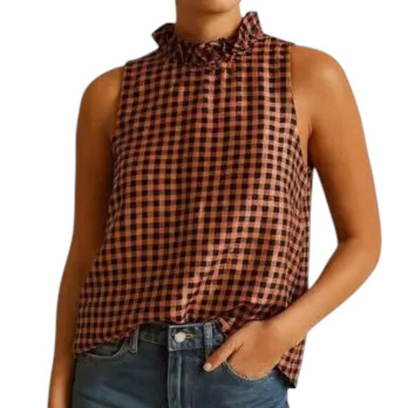 NWT J. Crew Ruffleneck Sleeveless Top in Lurex Crinkle Gingham Size Small - Picture 1 of 13